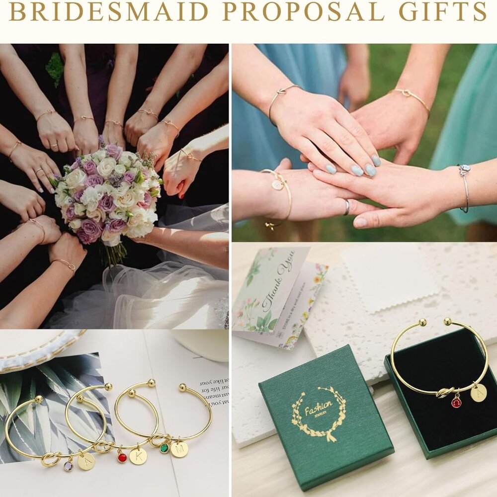 Personalized Initial Birthstone Cuff Bangle Brace… - image 5